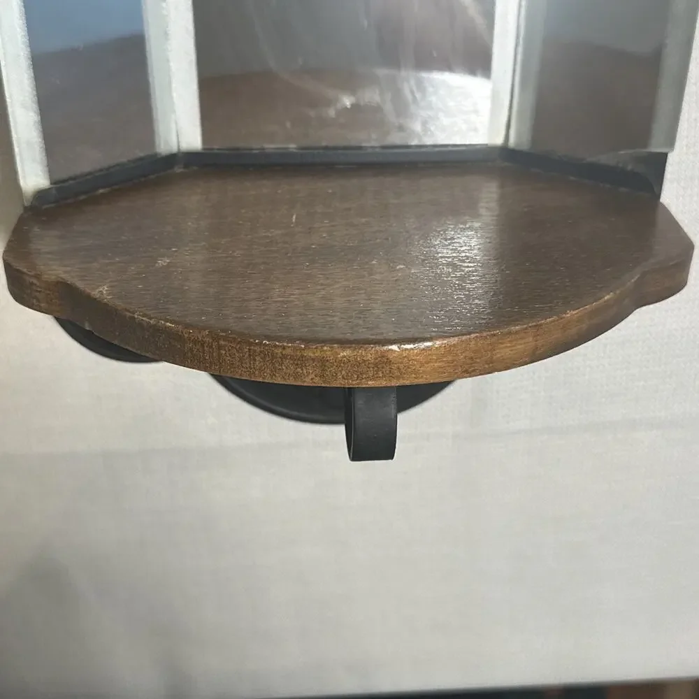 Vintage Tri-Panel Wall Mirror Wood Metal Shelf W/Hook 14.5x7.5x5” AS IS chipped